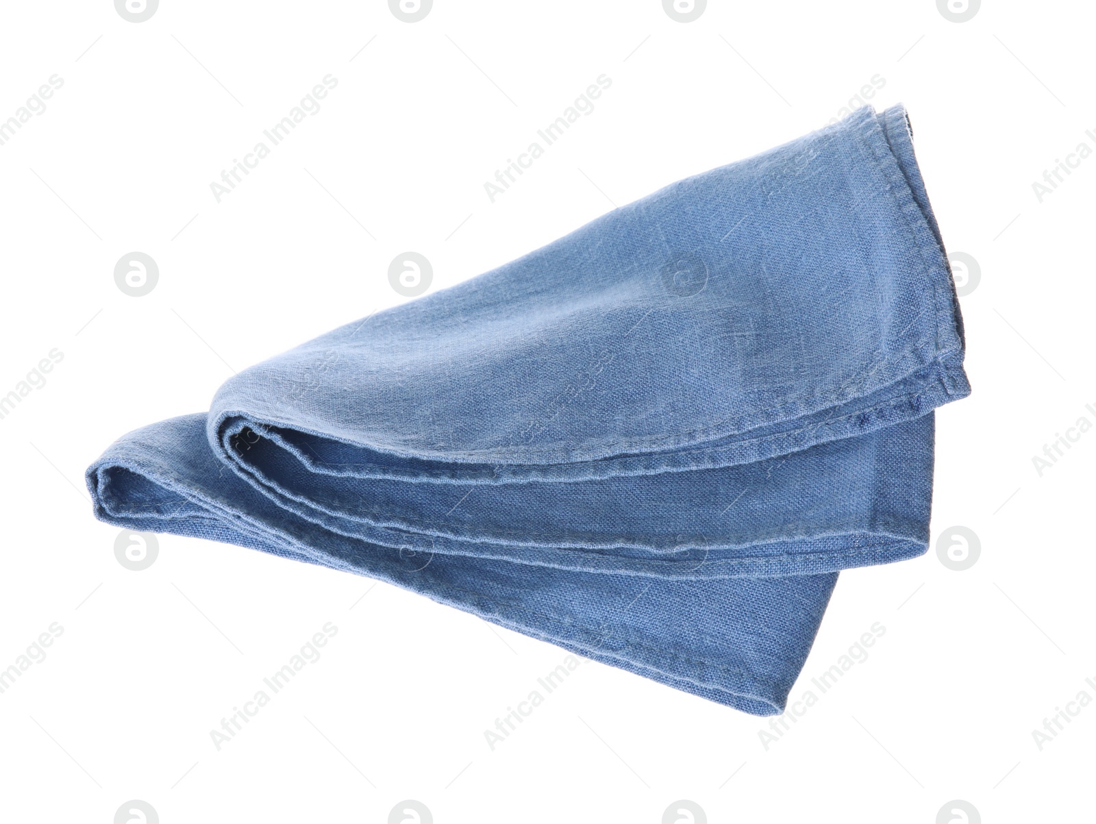 Photo of Soft blue fabric napkin isolated on white