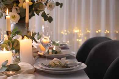 Festive table setting with beautiful decor indoors