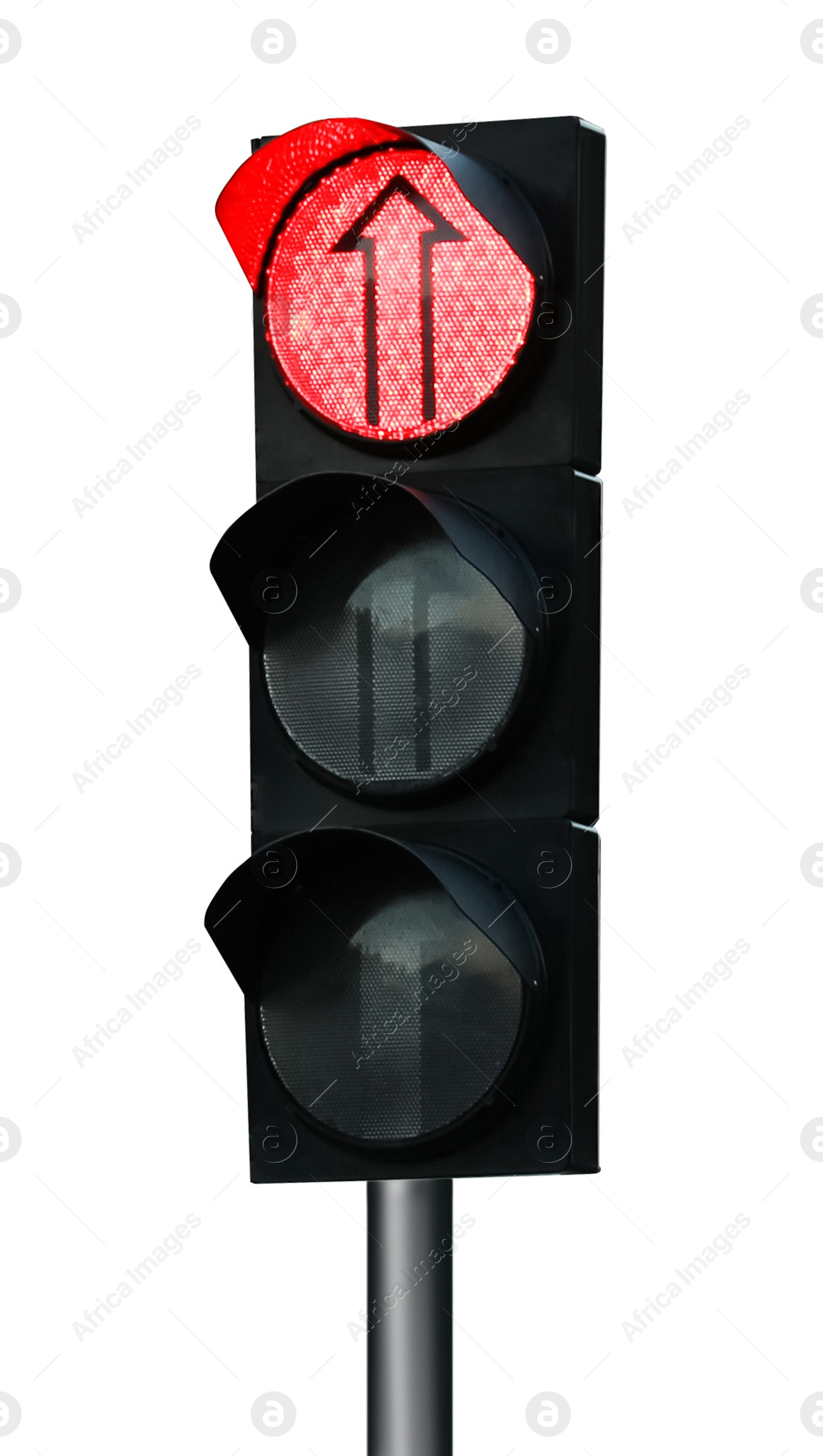 Image of Modern traffic light with arrows isolated on white