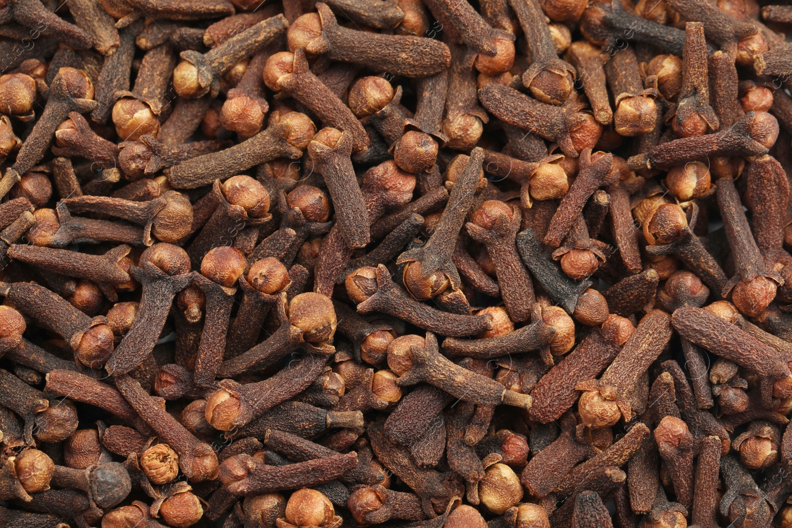 Photo of Aromatic dry cloves as background, top view