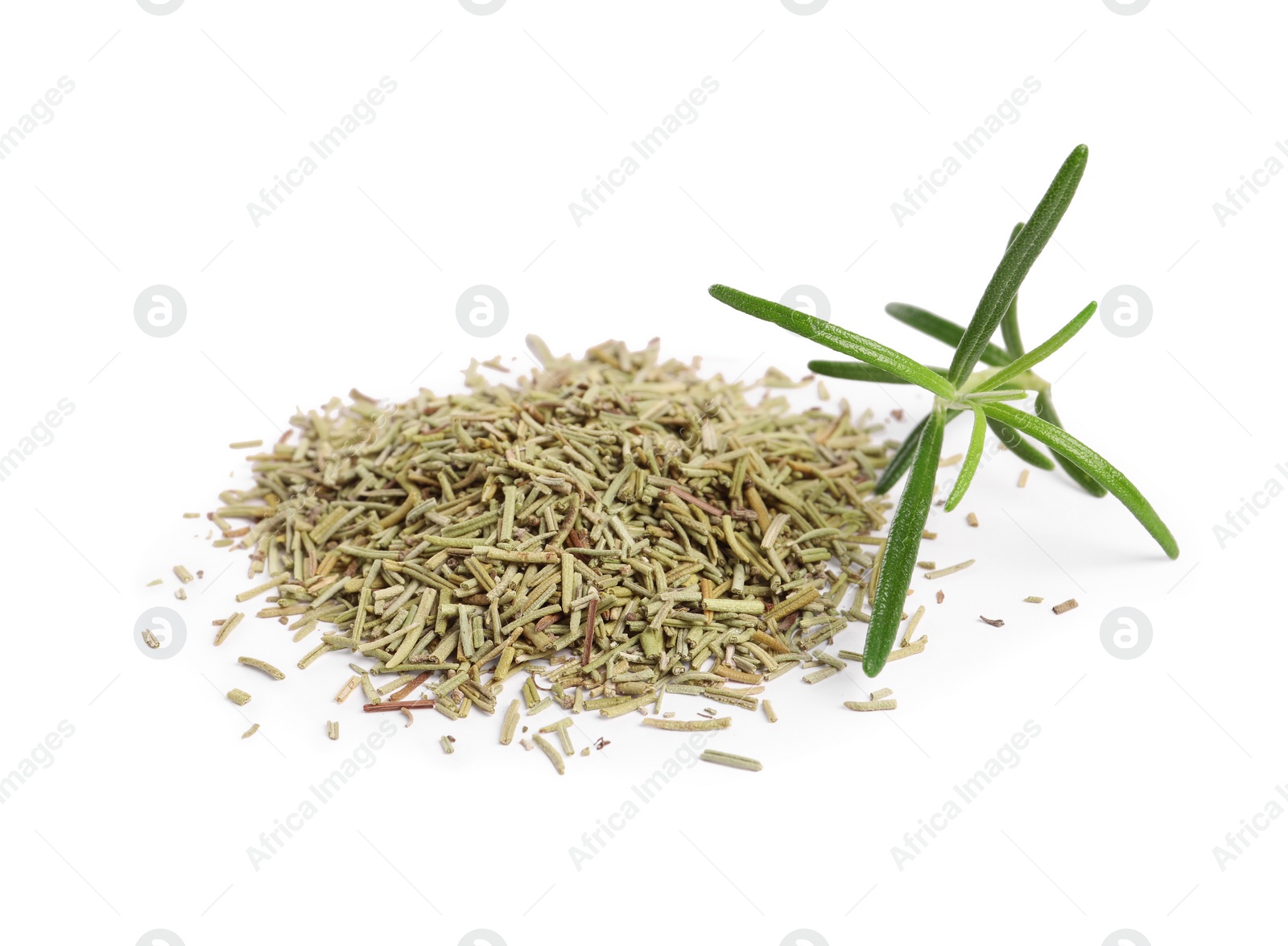 Photo of Fresh and dry rosemary isolated on white