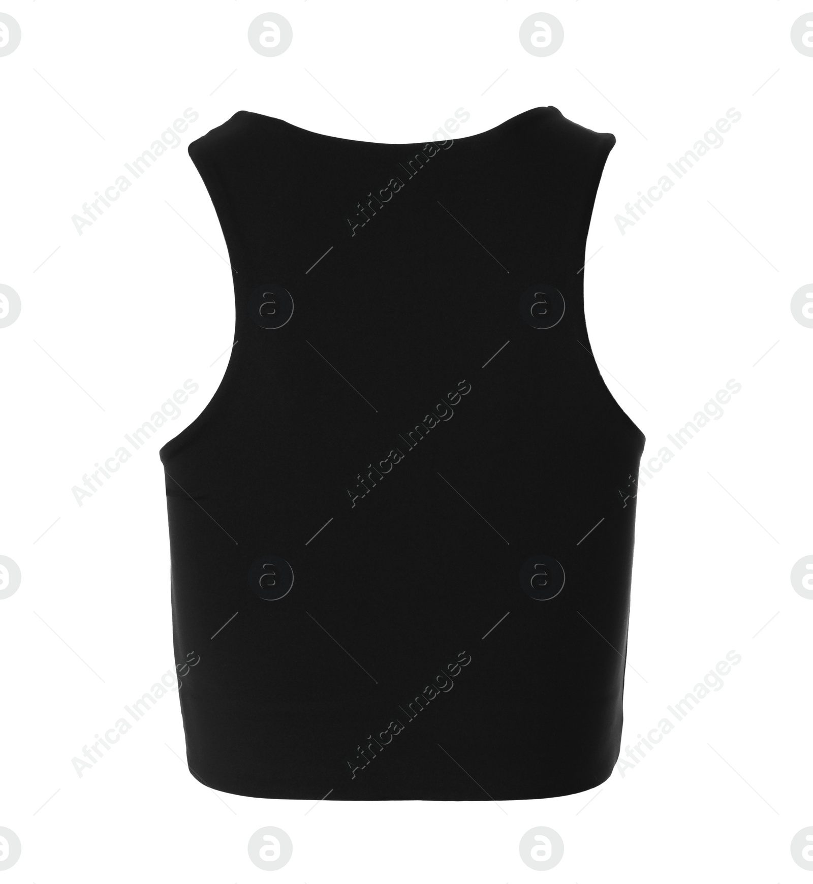 Photo of Black women's top isolated on white. Sports clothing