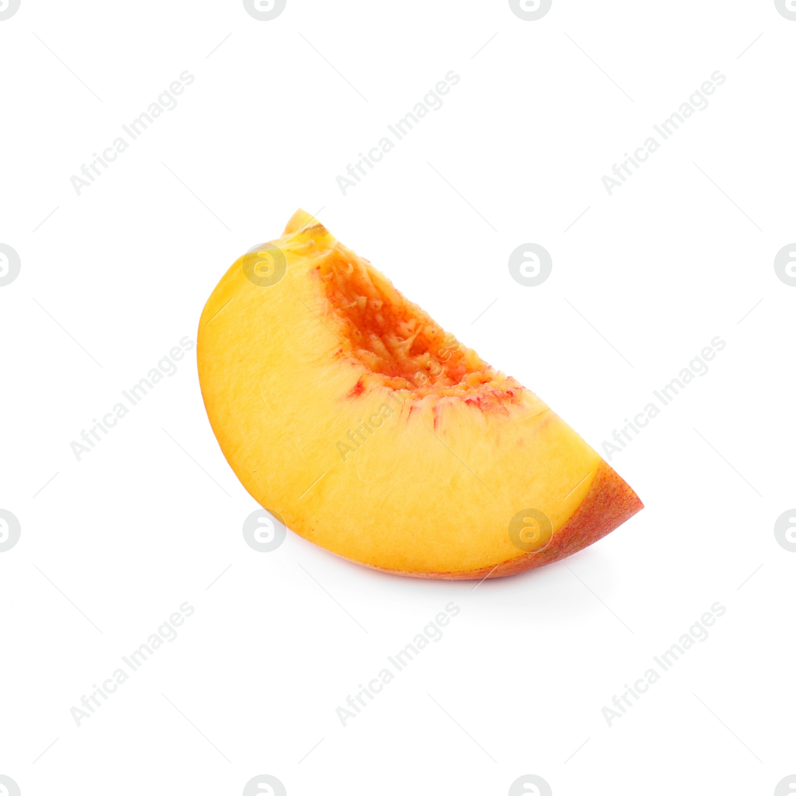 Photo of Slice of ripe peach isolated on white