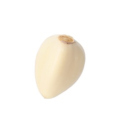 Photo of Fresh peeled garlic clove isolated on white. Organic food