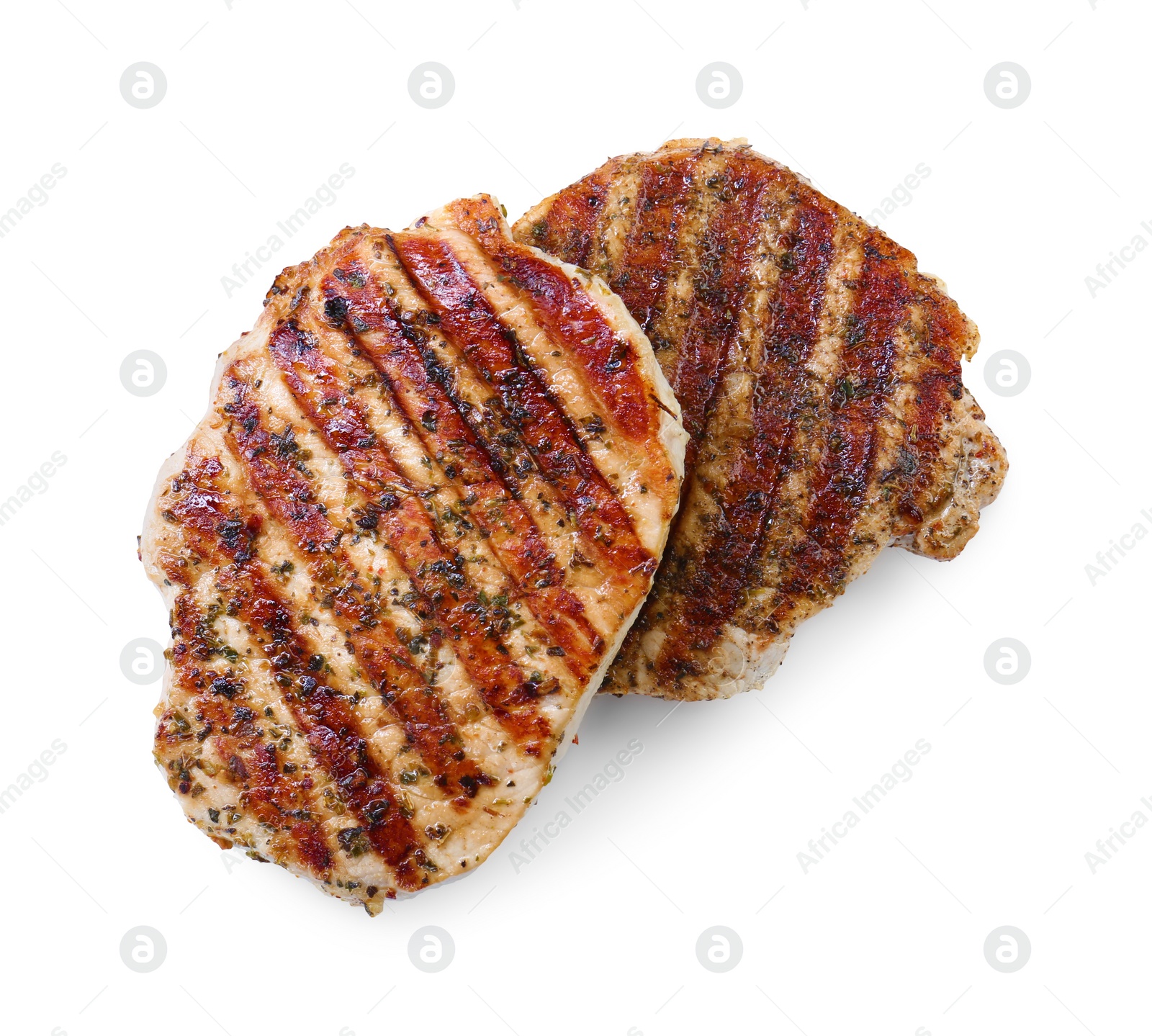 Photo of Delicious fried pork steaks isolated on white