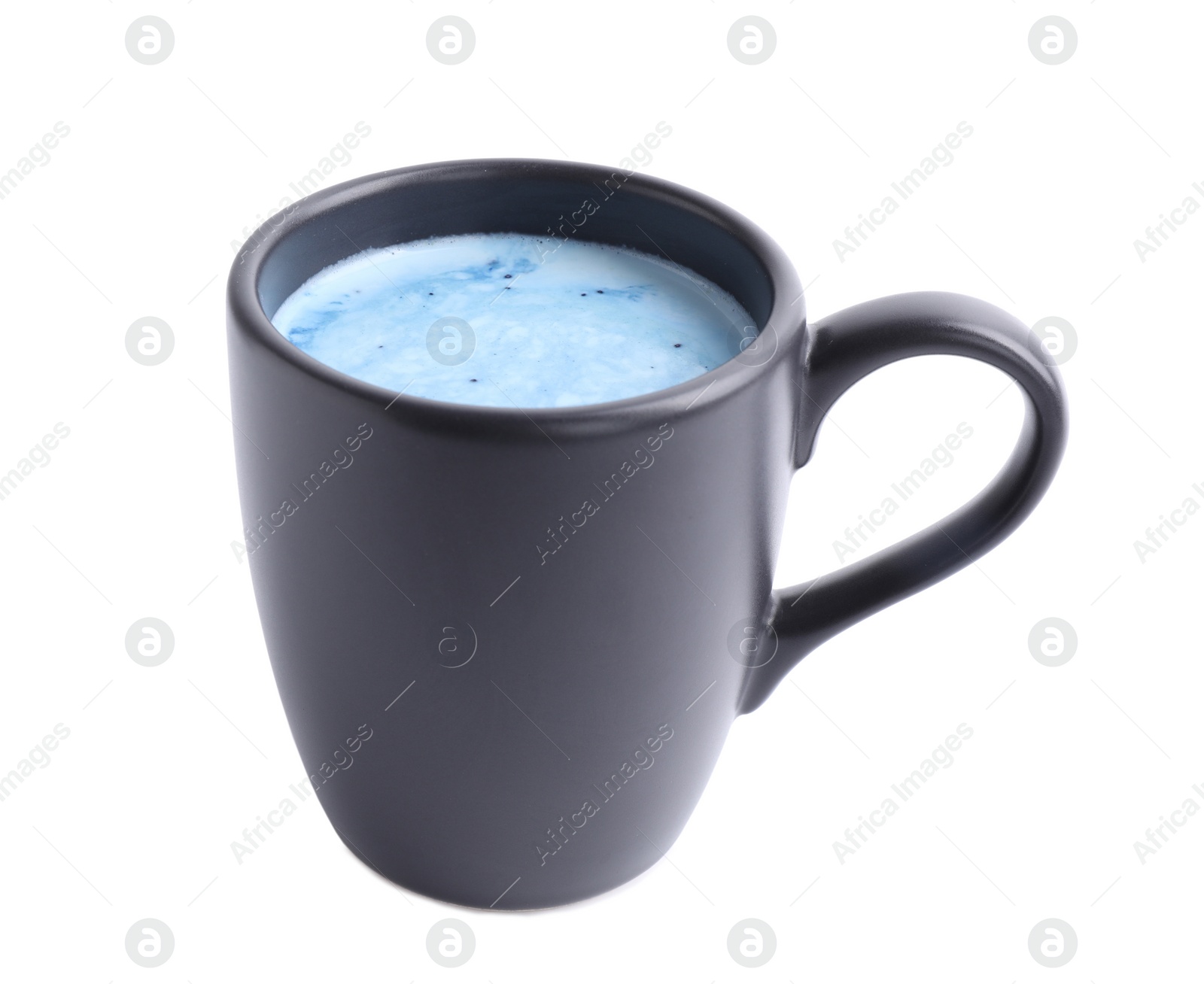 Image of Blue matcha latte in cup on white background 