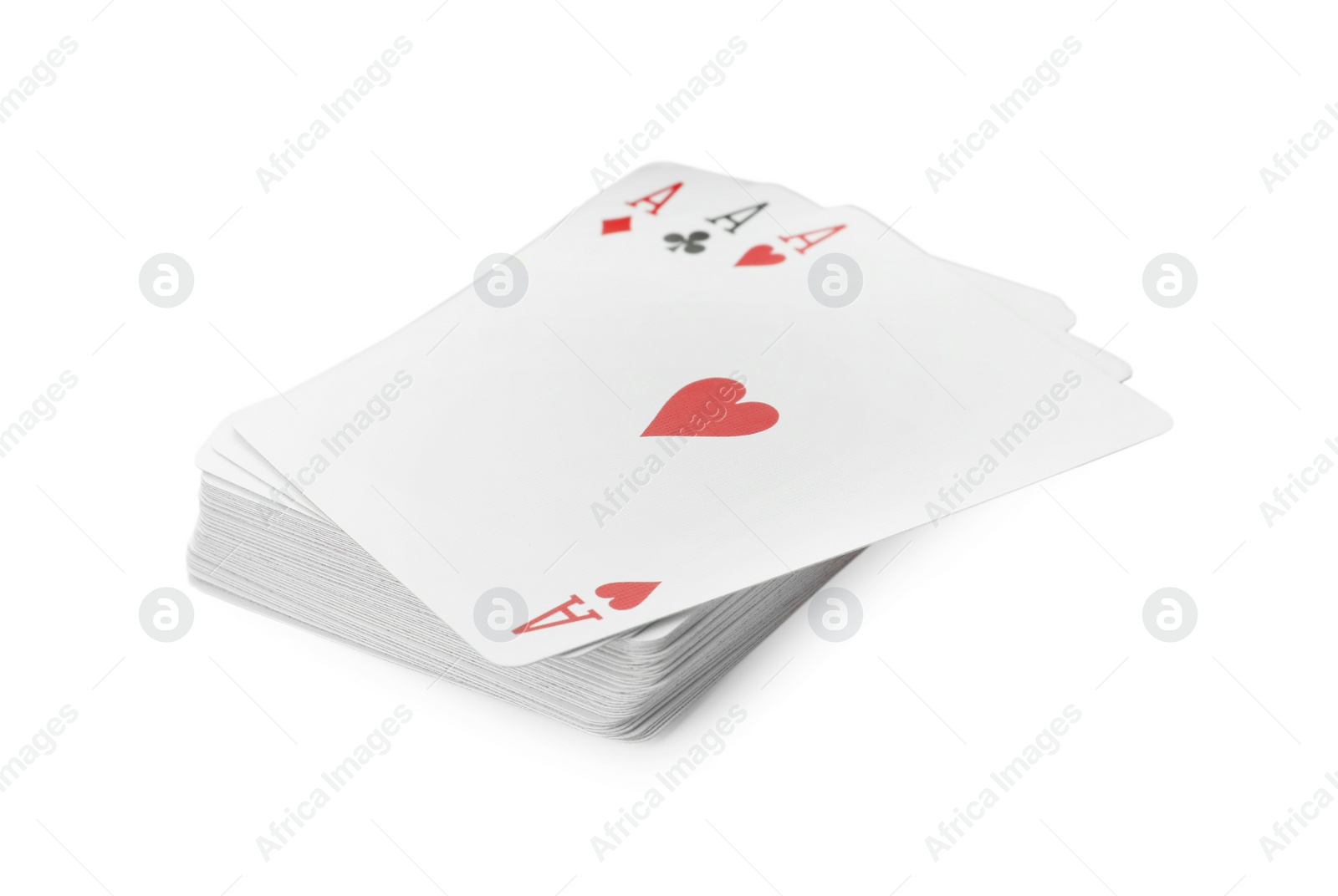 Photo of Deck of playing cards on white background