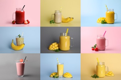 Image of Collage with various smoothies on different color backgrounds