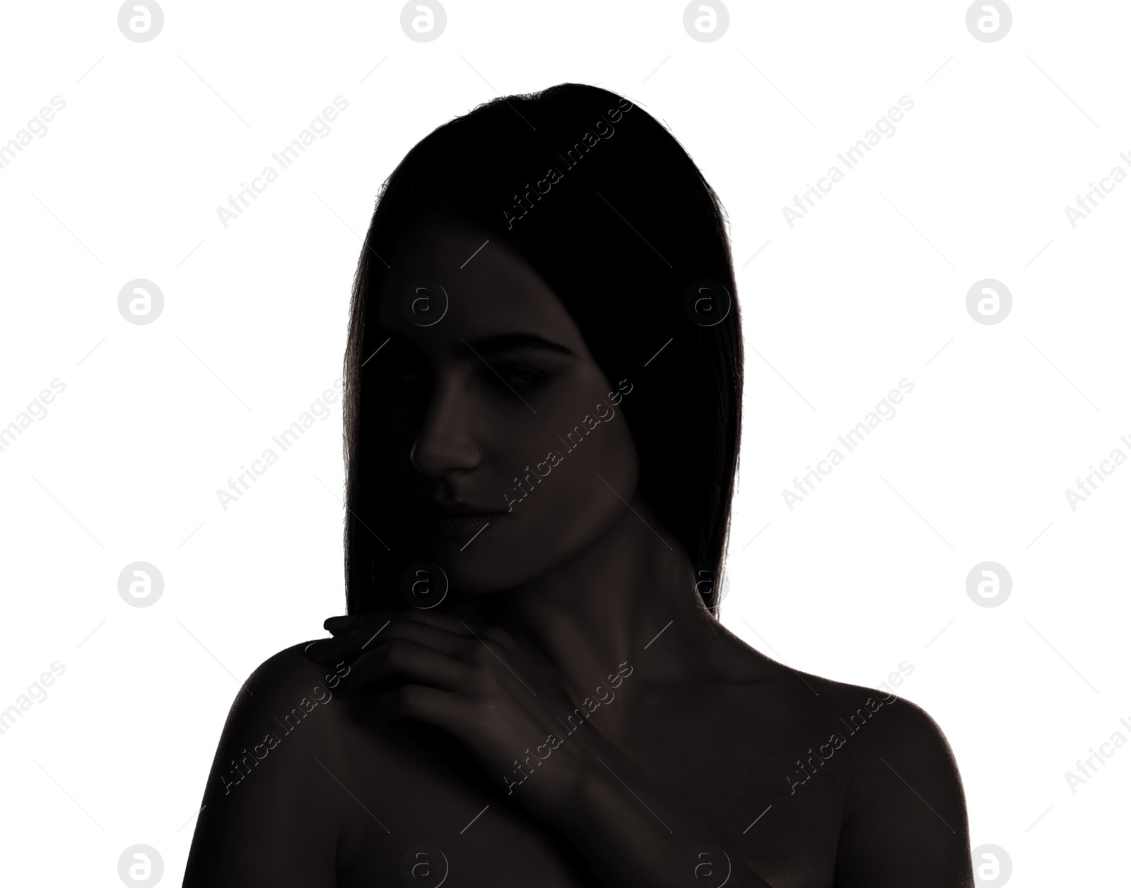 Image of Silhouette of one woman isolated on white