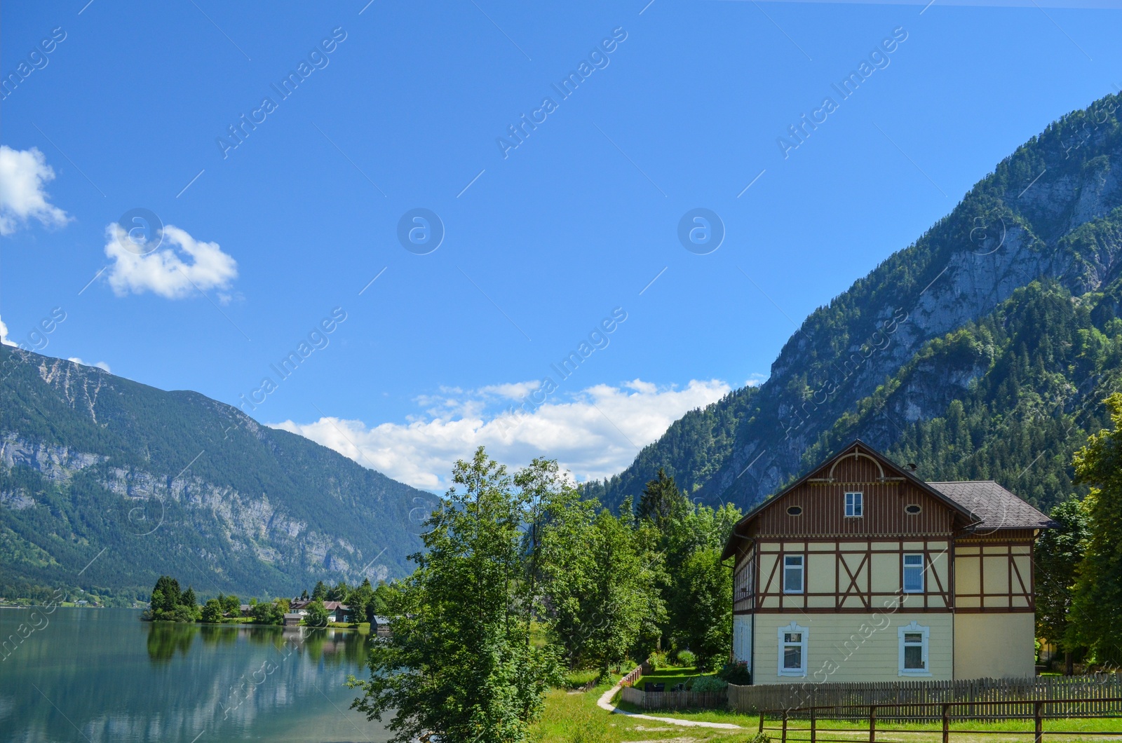 Photo of Beautiful landscape with mountains and river on sunny day