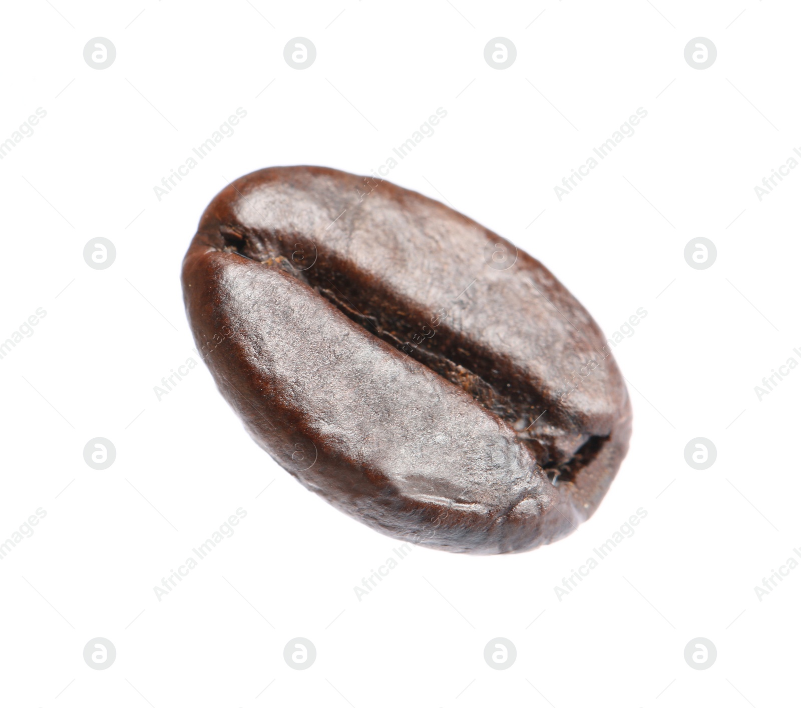 Photo of Single roasted coffee bean on white background