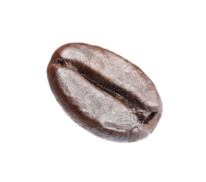 Single roasted coffee bean on white background