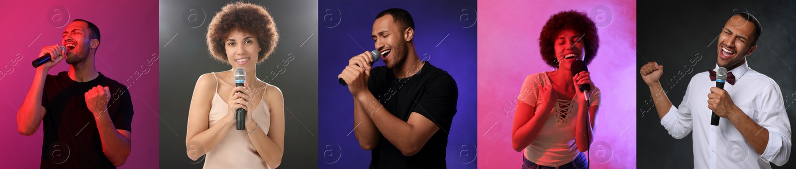 Image of Singers on different color backgrounds, collection of photos