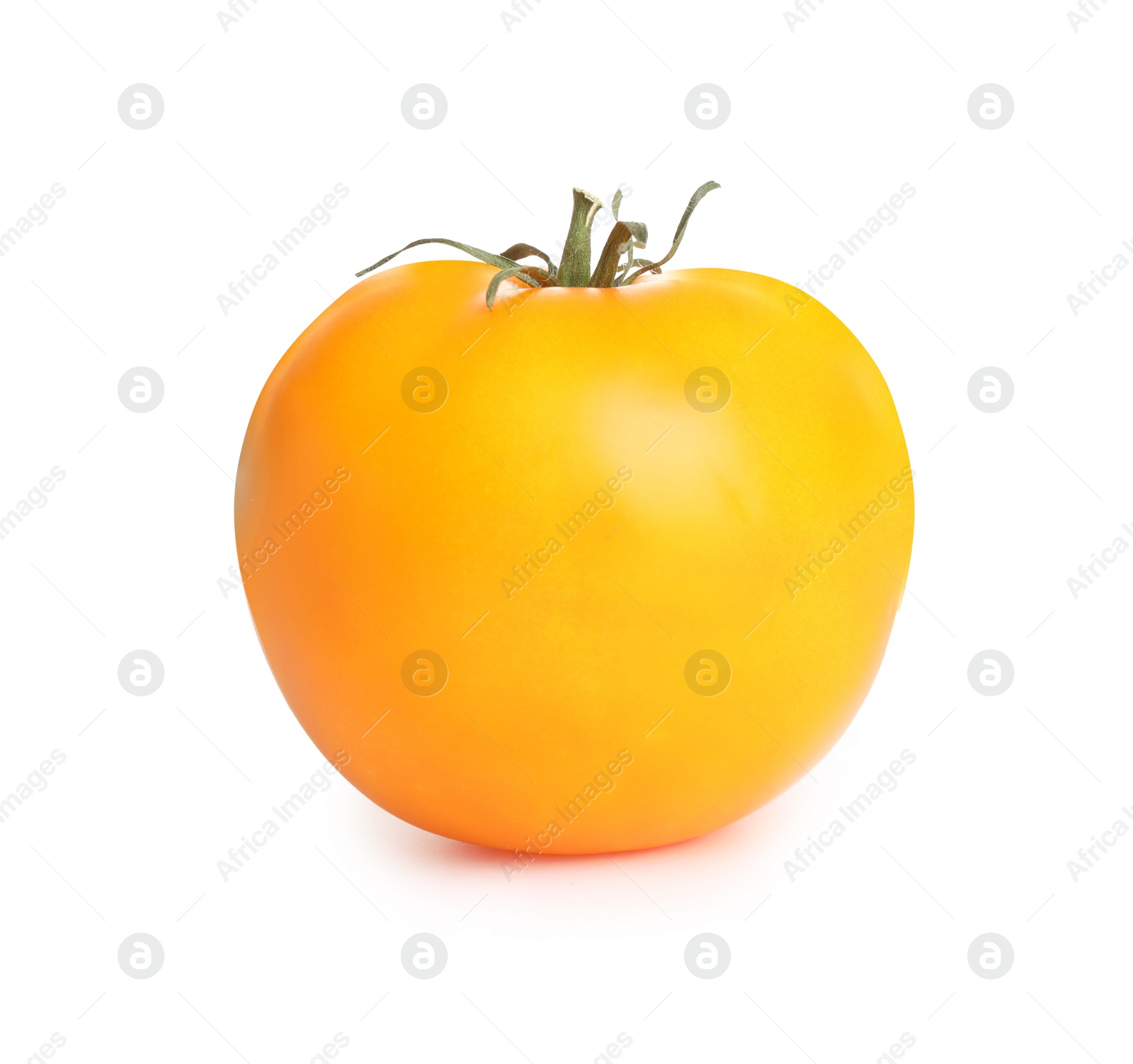 Photo of Fresh ripe yellow tomato on white background