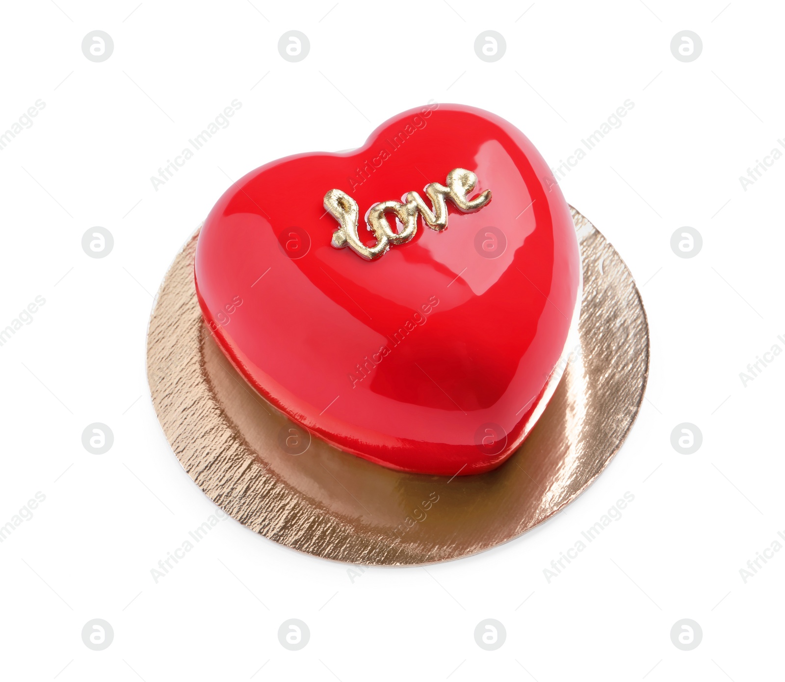 Photo of St. Valentine's Day. Delicious heart shaped cake isolated on white