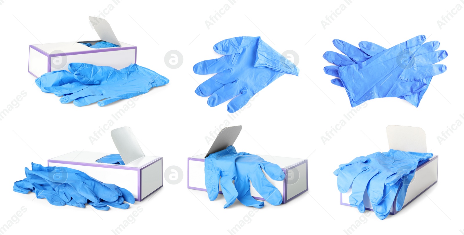 Image of Set of medical gloves on white background. Banner design