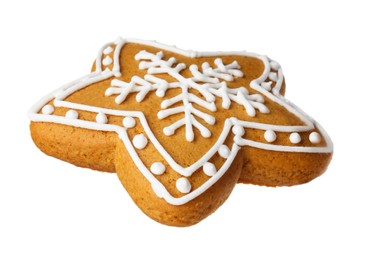 Tasty star shaped Christmas cookie with icing isolated on white