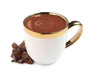 Photo of Yummy hot chocolate in cup on white background