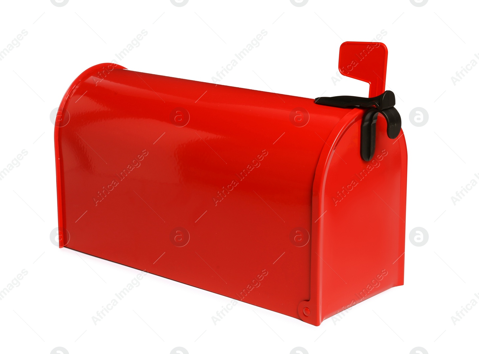 Photo of Shiny red letter box on white background