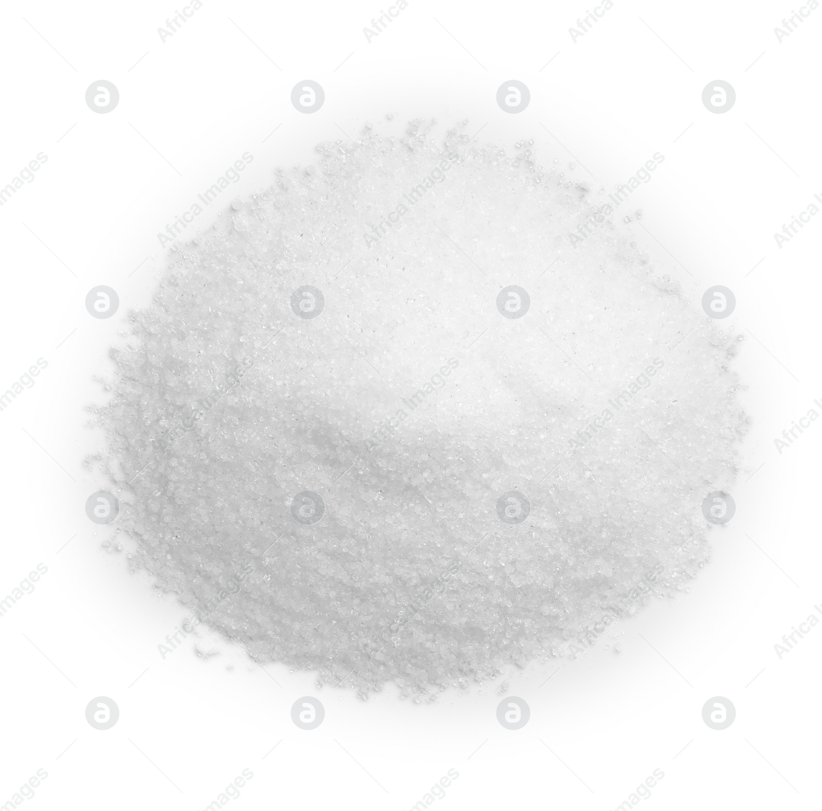 Photo of Pile of sugar isolated on white, top view