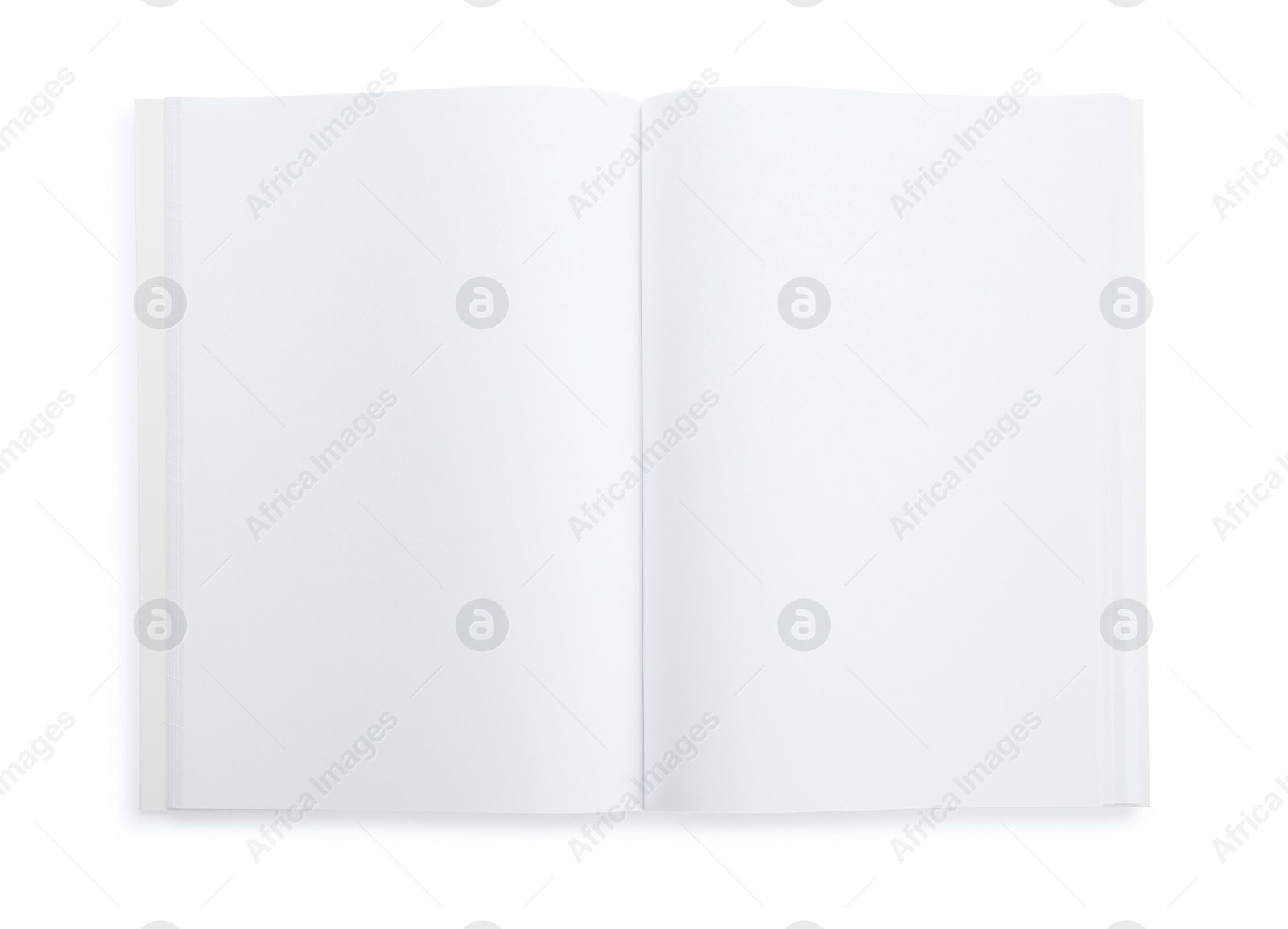 Photo of Open blank paper brochure isolated on white, top view. Mockup for design