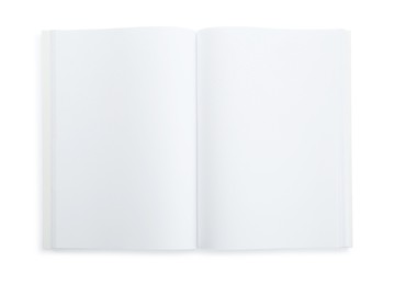 Photo of Open blank paper brochure isolated on white, top view. Mockup for design