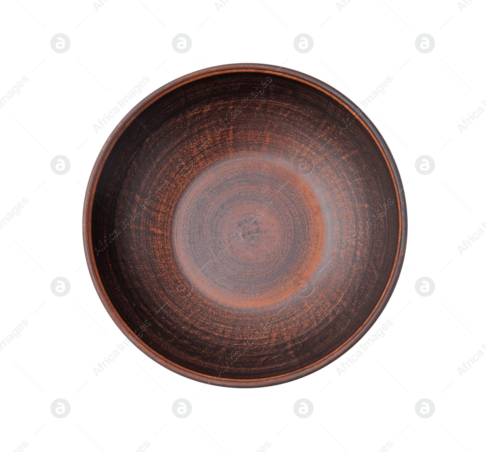 Photo of One clay bowl isolated on white, top view. Cooking utensil