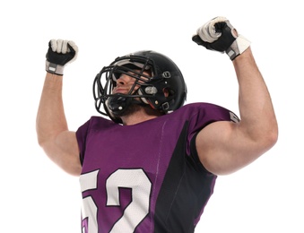 American football player wearing uniform on white background