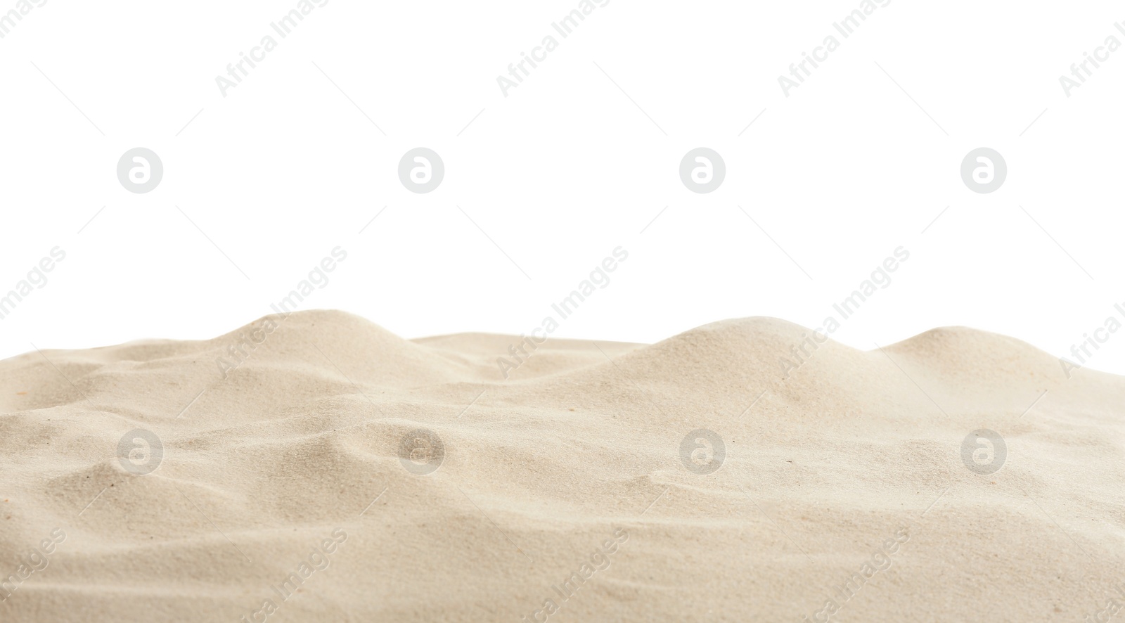 Photo of Beach sand on white background. Mockup for design