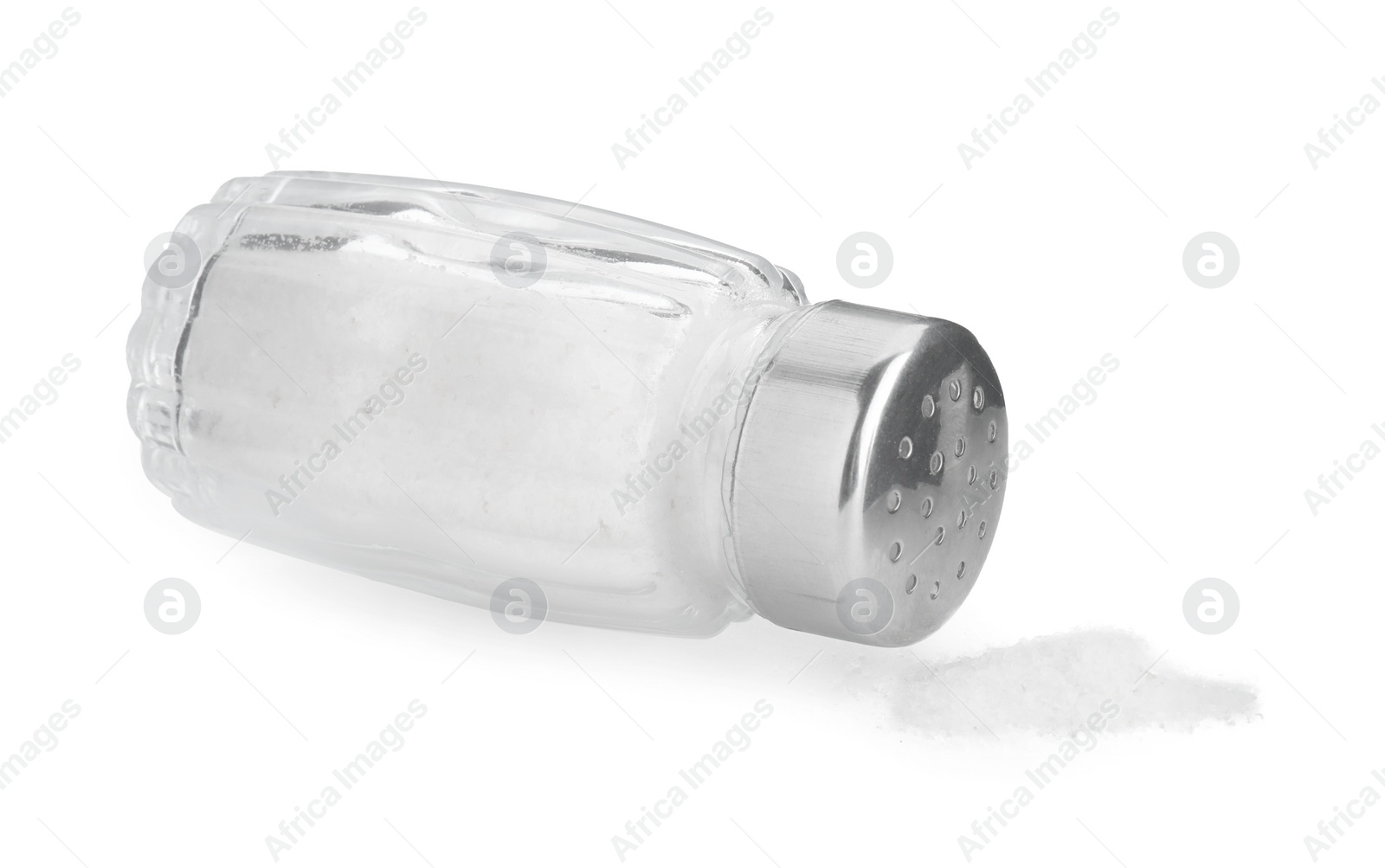 Photo of One glass salt shaker isolated on white