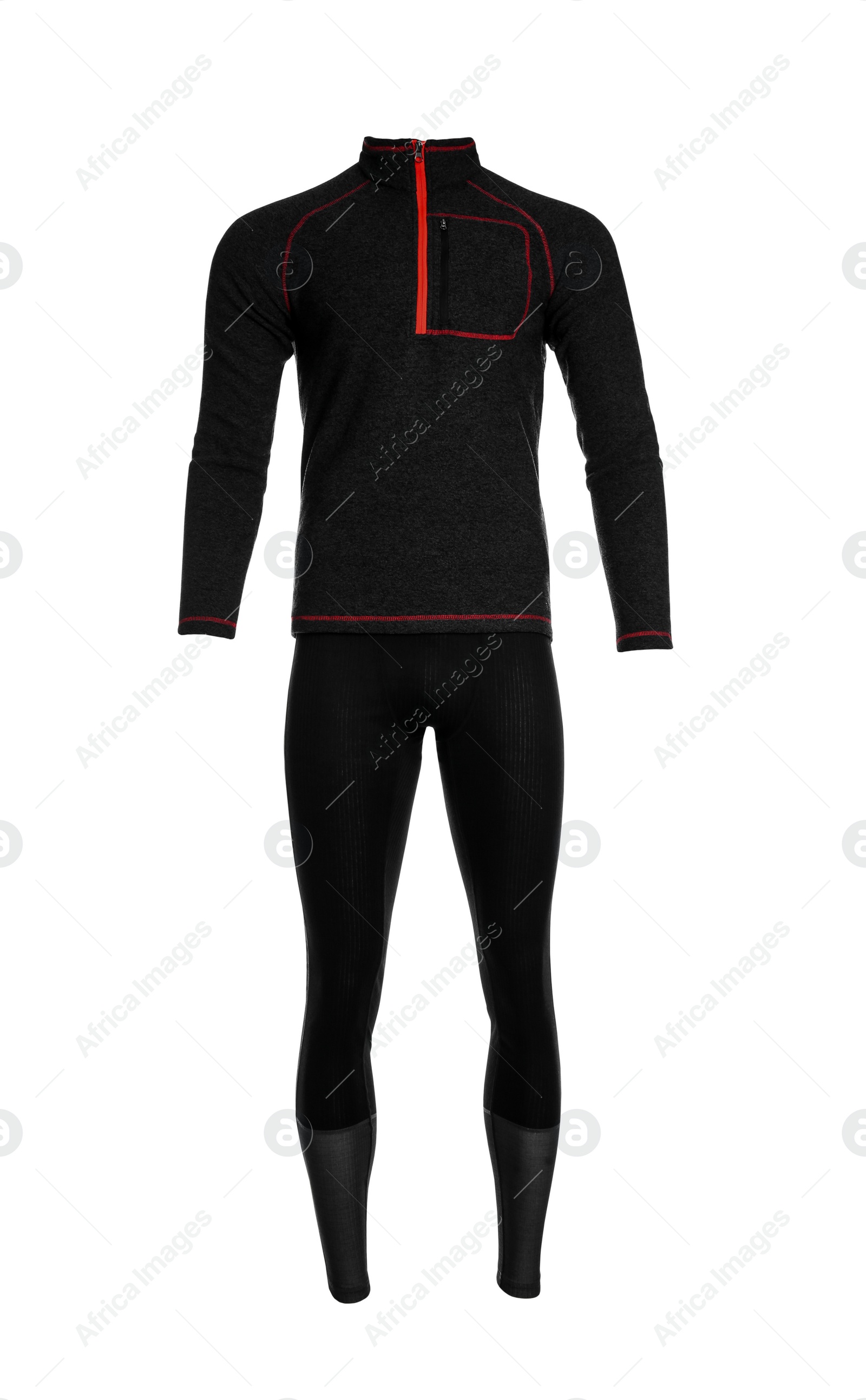 Photo of Thermal underwear set isolated on white. Winter sport clothes