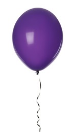 Purple balloon with ribbon isolated on white