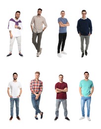 Image of Collage with full length portraits of men on white background