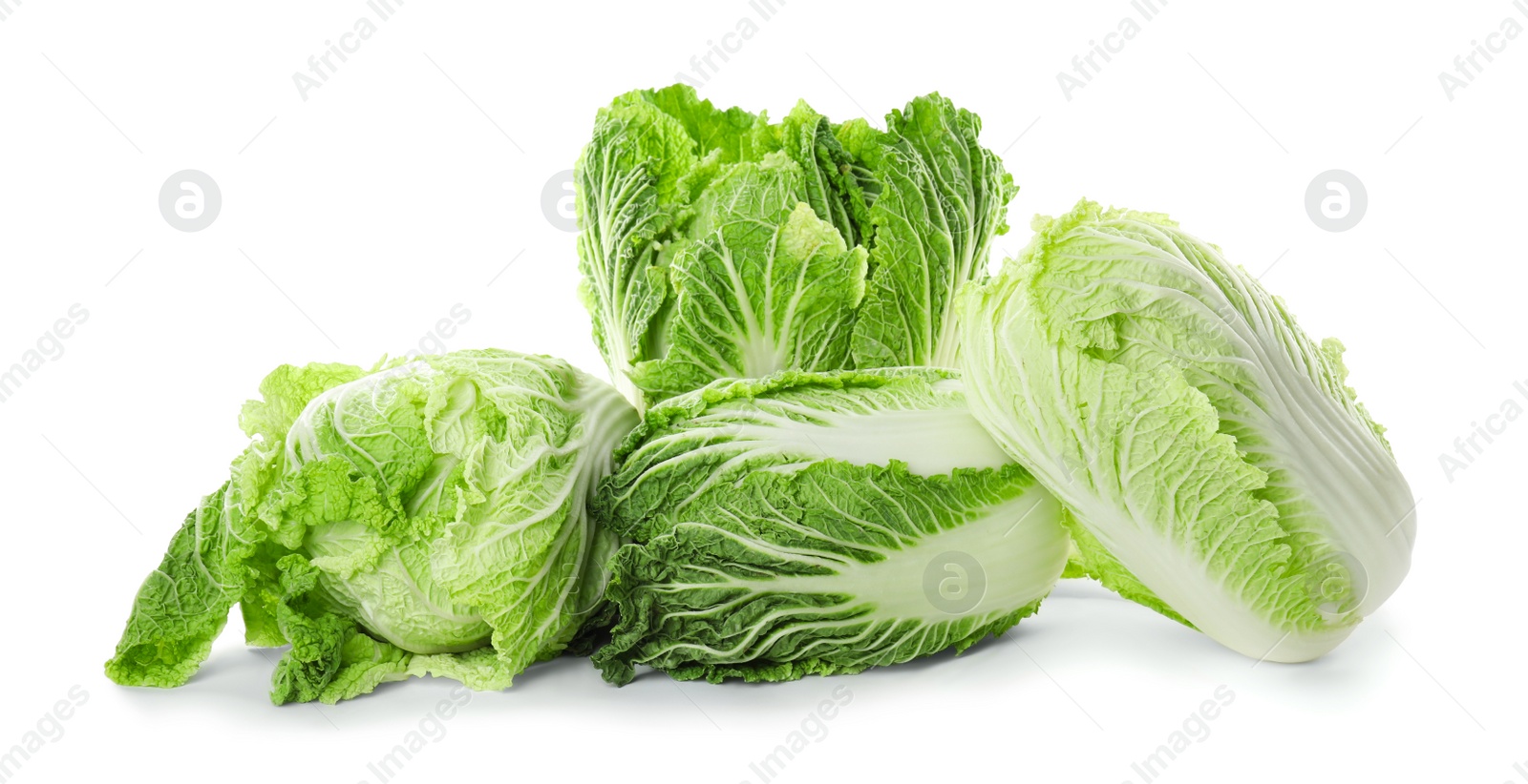 Photo of Fresh ripe Chinese cabbages on white background