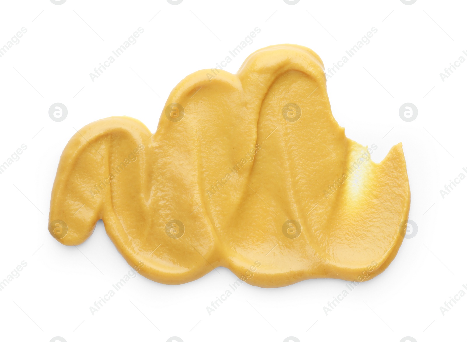 Photo of Fresh mustard sauce isolated on white, top view