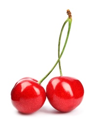 Delicious ripe sweet cherries on white background