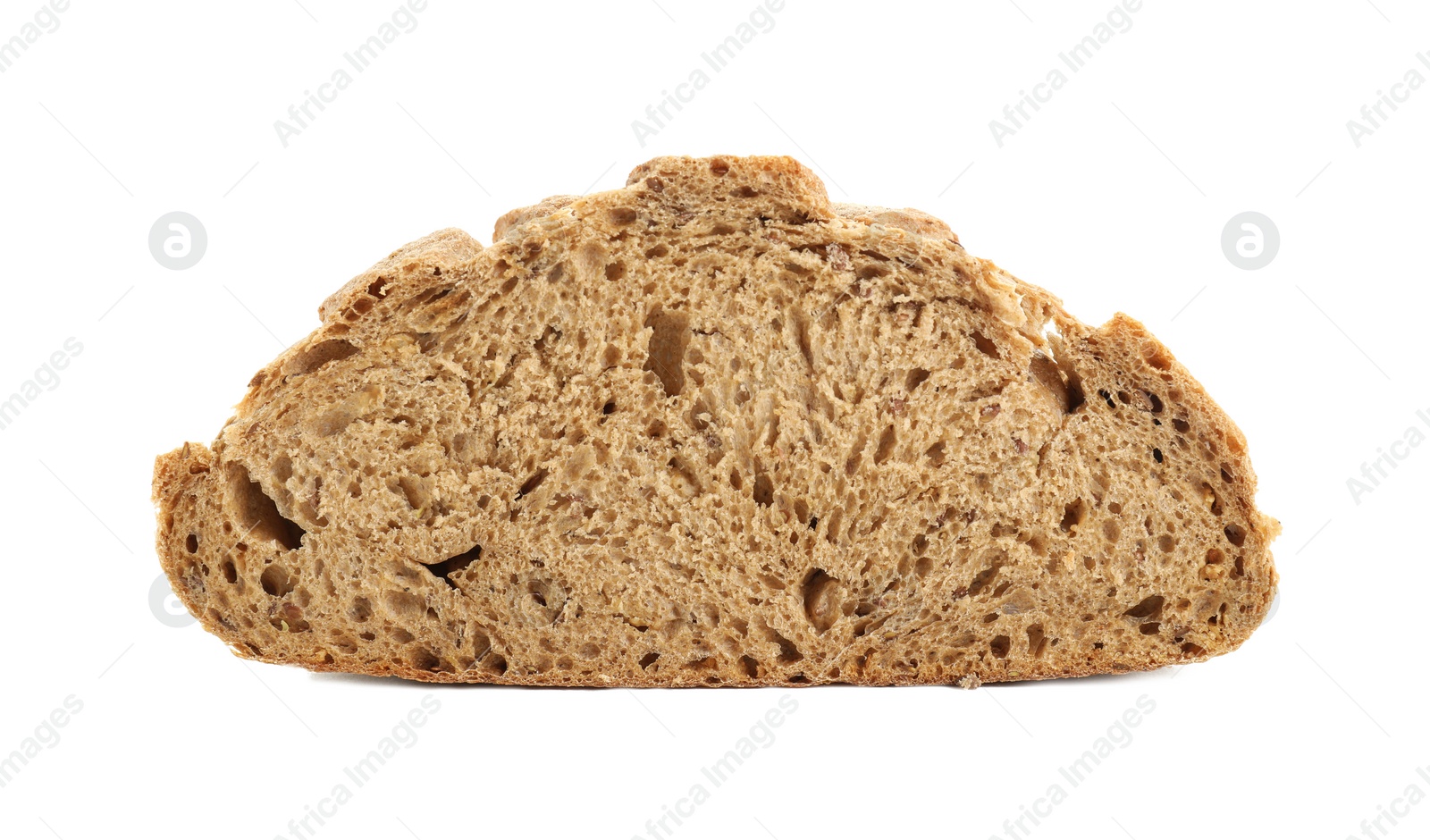 Photo of Freshly baked cut sourdough bread isolated on white