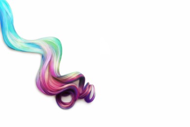 Image of Beautiful curly multicolored hair on white background, top view