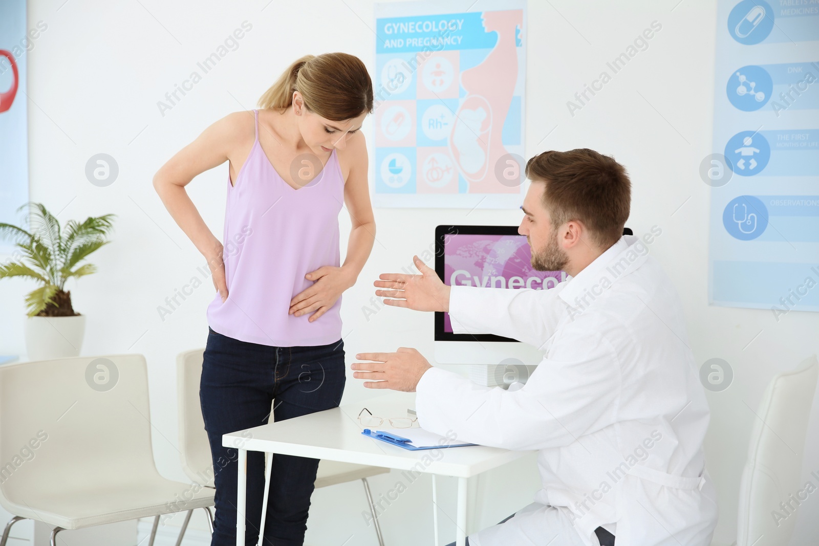 Photo of Gynecology consultation. Woman with her doctor in clinic