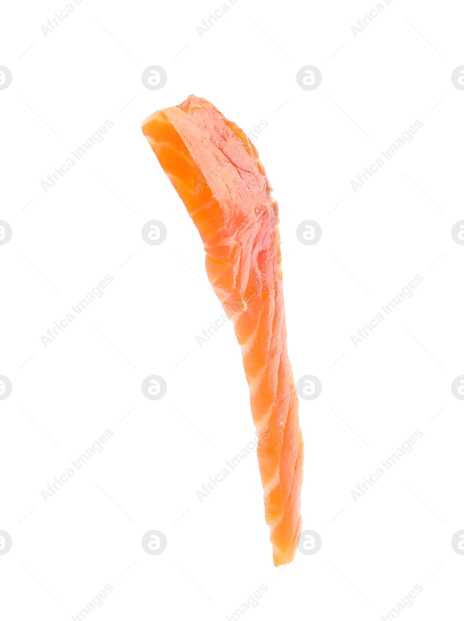 Photo of Slice of fresh red salmon on white background