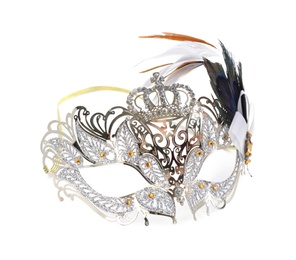 Beautiful carnival mask with feathers isolated on white