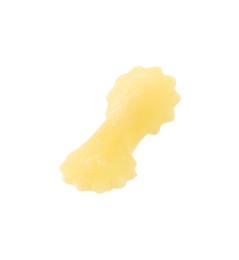 One piece of raw farfalline pasta isolated on white