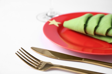 Photo of Elegant table setting on white background, closeup