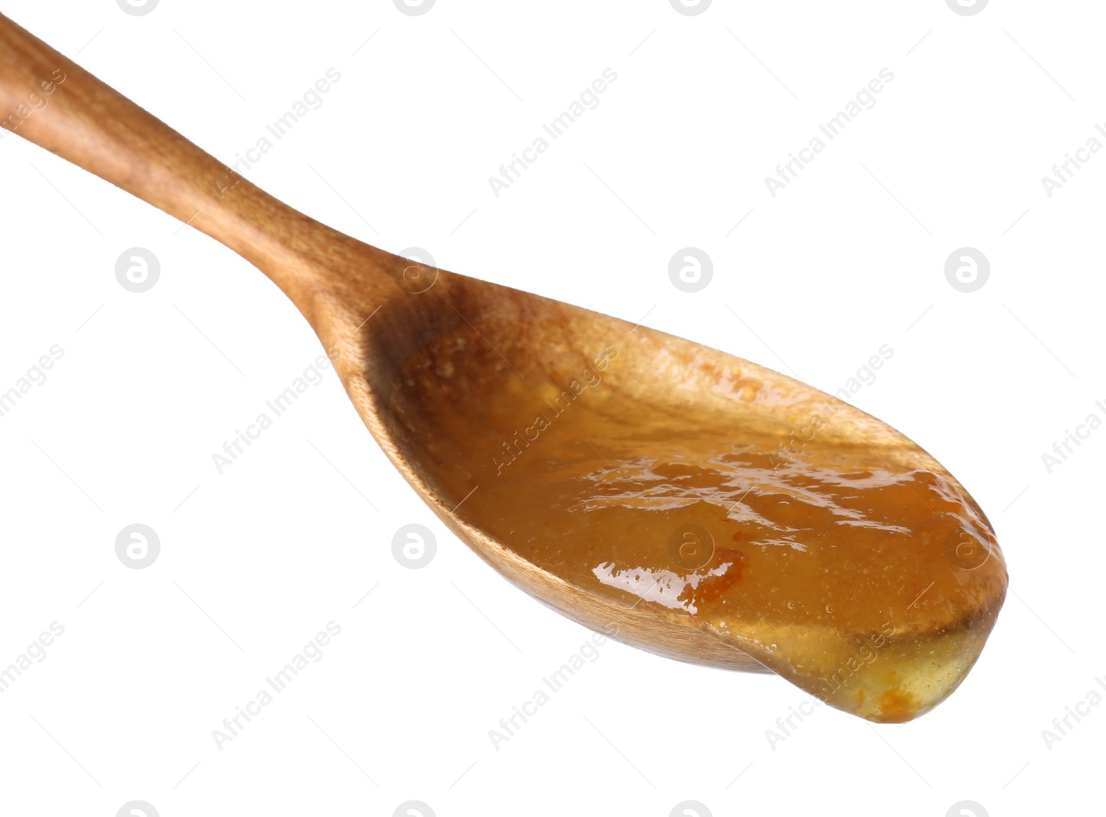 Photo of Spoon with tasty sweet jam isolated on white