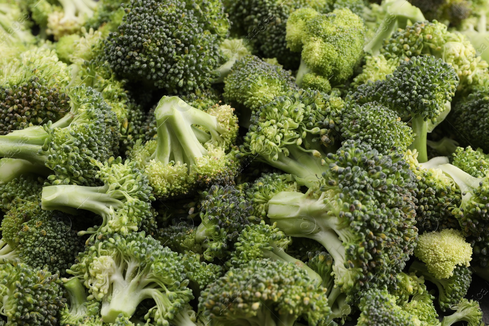 Photo of Fresh raw broccoli as background, closeup view