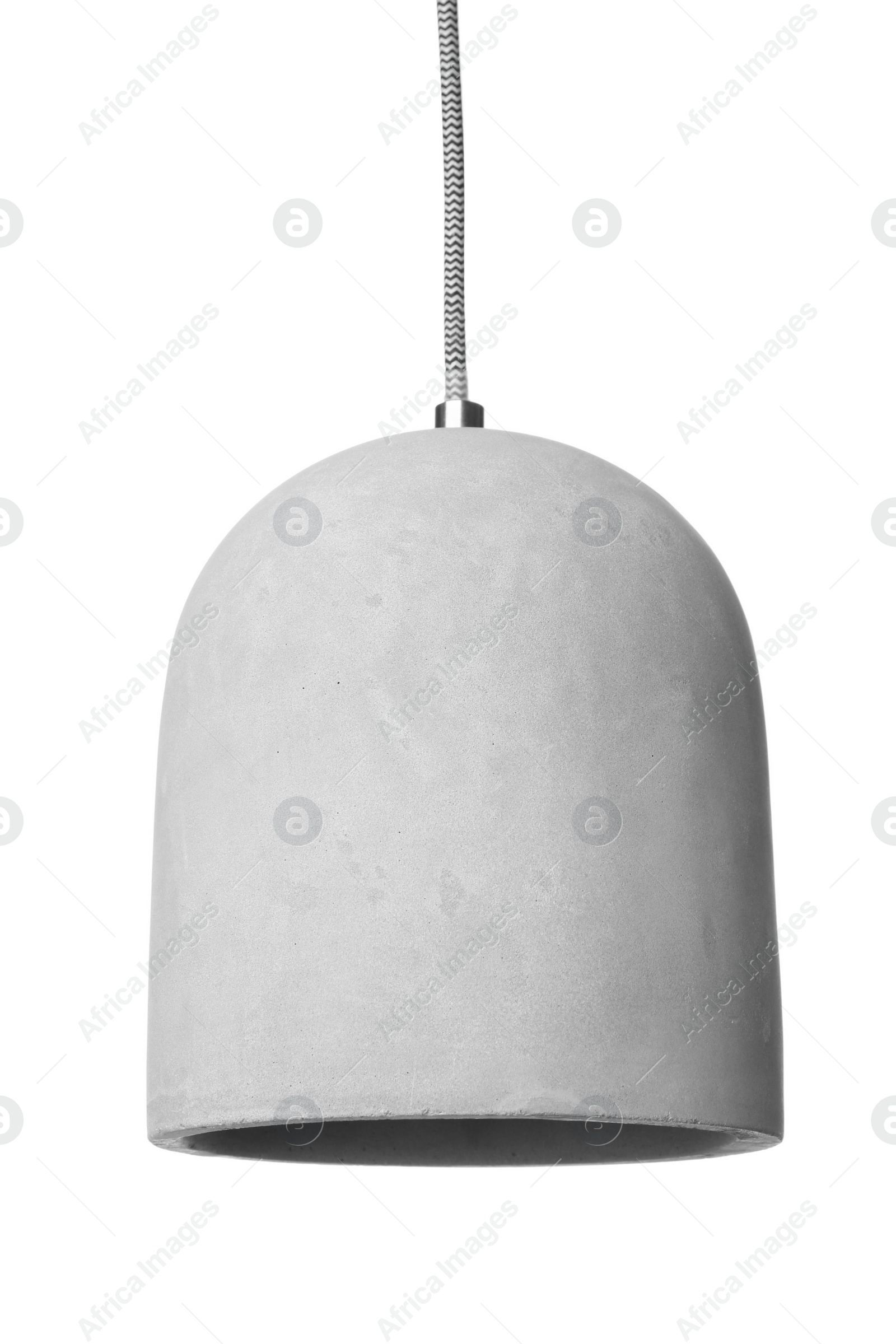 Photo of Stylish modern lamp hanging on white background