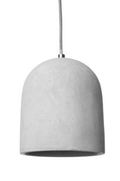 Stylish modern lamp hanging on white background