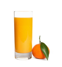 Photo of Fresh tangerine and glass of juice isolated on white