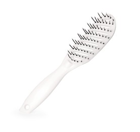 Photo of One new plastic hairbrush isolated on white