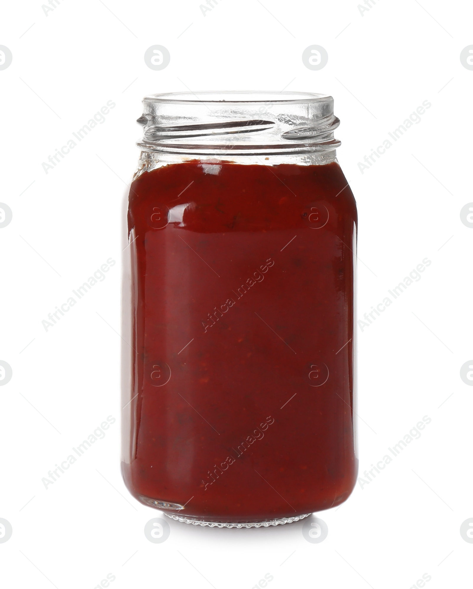 Photo of Jar of tomato paste isolated on white